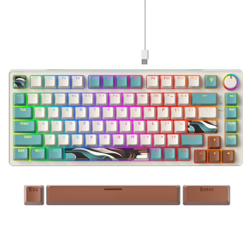 Image of Fogruaden 75% Wired Mechanical Gaming Keyboard - Hot Swappable, Red Switch, RGB Backlit 82 Keys TKL Mechanical Keyboard with Volume Control Knob(B400brown)