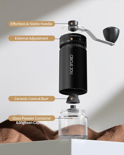 Image of CIRCLE JOY Mini Manual Coffee Grinder with 40 External Adjustable Settings and Ceramic Conical Burr, Portable Stainless Steel Hand Coffee Grinder for Home and Travel