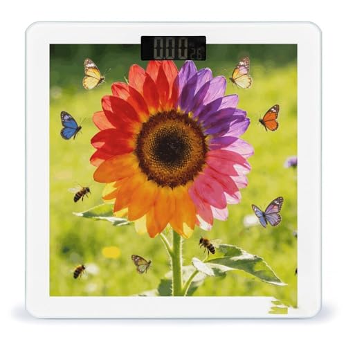 Báscula digital de baño con diseño girasol multicolor miniatura 1