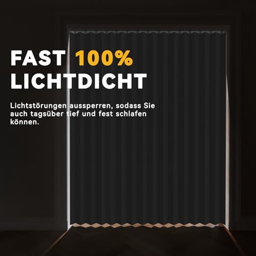 JILRON 100% Blickdichter Türvorhang – Faltbares Akordion-Design mit Magnetverschluss & Klebemontage ohne Bohren, inkl. Schiene – Für Terrassentüren oder Glastüren, Weiß, 201x180 cm