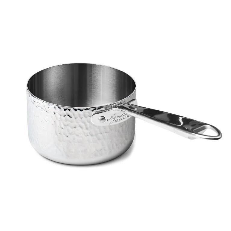 Casseruola Professionale in Acciaio 3ply Martellato un Manico 16 cm