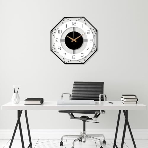 Image of Arabs Morden Metal & Wooden Wall Clock for Living Room Bedroom Office Kitchen Stylish Wall Clock for Home and Hall Designer Big Size Modern (Triangle White, 50 CM)