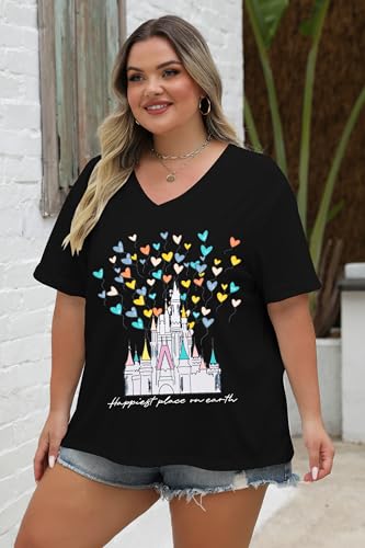 Image of NANYUAYA Plus Size Magic Shirts for Women Castle Kingdom Graphic Magical T Shirt Cute Holiday Princess Tee Vacation Tops