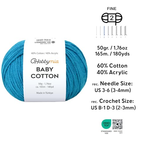 Image of Baby Cotton Blend Yarn - Soft Sport Weight Yarn for Crochet & Amigurumi - 50g /180yds - 60% Cotton 40% Acrylic - Ideal for Baby & Knitting Proj.(Sochi Blue, 2 Balls)