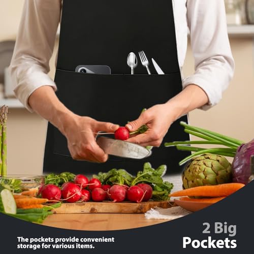 Image of VALOME 2 Pack Kitchen Aprons, Apron for Cooking with 2 Pockets, Unisex Adjustable Neck Strap Chef Aprons for Men Women