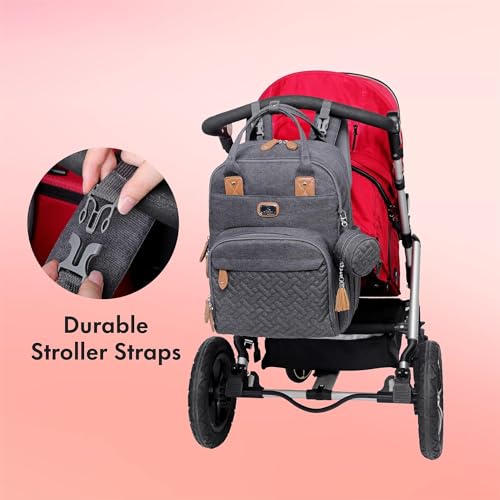 Dikaslon Changing Bag Backpack, Large Nappy Back Pack Multifunction Baby Bags with Portable Changing Mat, Pacifier Holder, and Stroller Straps, for Mom and Dad