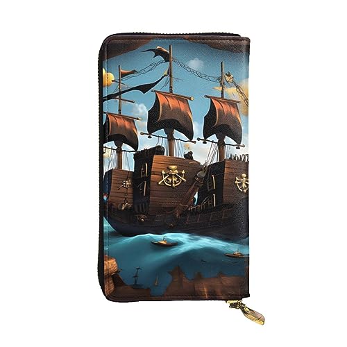 Portefeuille long en cuir grand rangement avec motif pirate