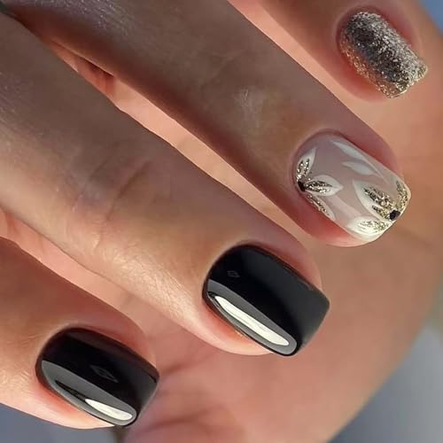 24Pcs Square Press on Nails Glossy Designs French Fake Nails Acrylic False Nails,Artificial Nails Glues on Nails Women - Image 6