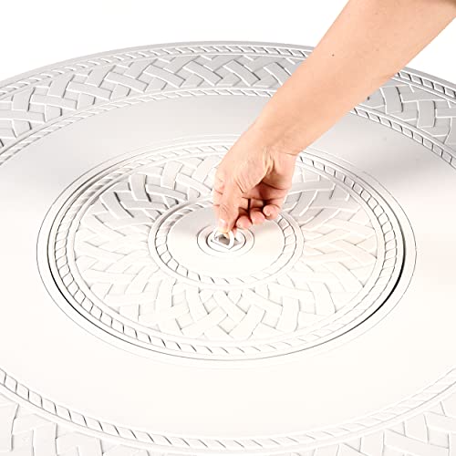Image of Oakland Living Round 34 in. x 34 in. Aluminum Propane Fire Pit Table with Glass Beads, Two Covers, Lid, 37,000 BTUs in White Finish