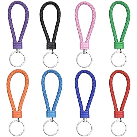 Hanunalir 8 PCS Braided Keychain Strap Cord, Leather Strap Keyring Braided Rope Key Holder, Woven Rope Key Chain Ring with Zinc Alloy Keyring, 8 Colors for DIY Bag Pendant Cover