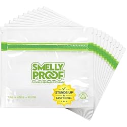 Smelly Proof 10 x Reusable Food Storage Bags, Reusable Freezer Bags, Reusable Snack Bags, Stand-Up Expandable “Stand & Fill”, Clear 3-Mil 6” x 4”, US Made, BPA FREE, NO PEVA, 10-pk