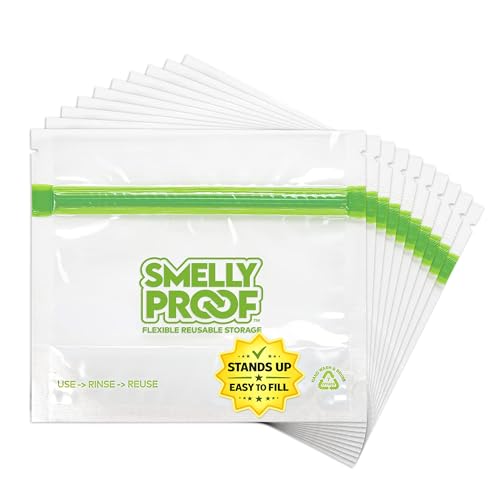 Smelly Proof 10 x Reusable Food Storage Bags Reusable Freezer Bags Reusable Snack Bags Stand-Up Expandable Stand & Fill Clear 3-Mil 6 x 4 US Made BPA FREE NO PEVA 10-pk