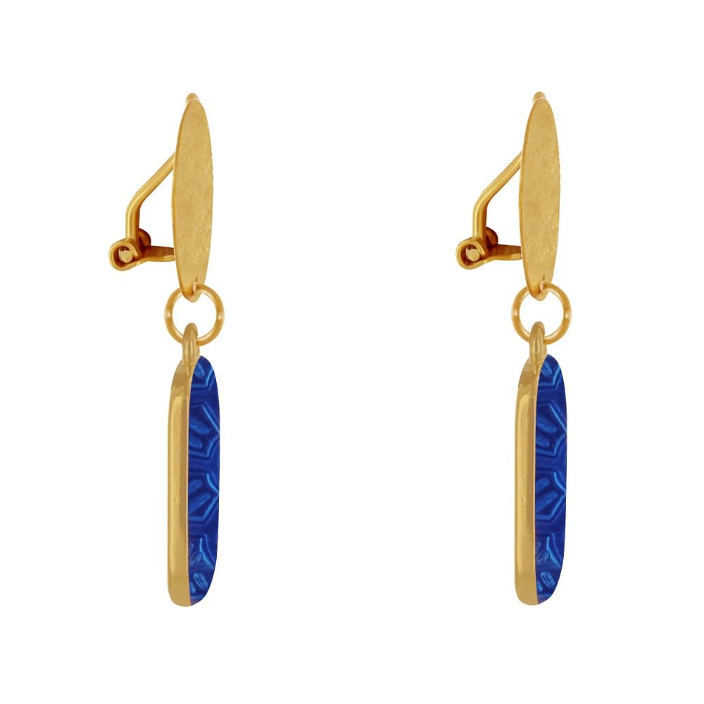 LES POULETTES BIJOUX - Boucles d'Oreilles Clip Laiton Mat Pastille Brossée et Rectangle Fleur en Résine