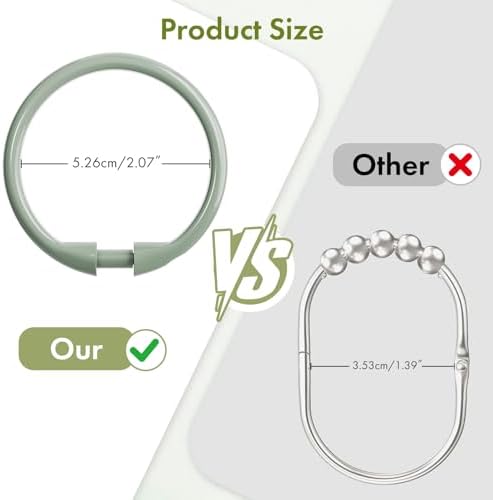 Amazer Plastic Shower Curtain Rings, 24 Pcs Shower Curtain Hooks, O Shape Sage Green Shower Curtain Hooks Rings, Easy to Snap Closure, Shower Hooks for Shower Curtain and Liner Bathroom - 1