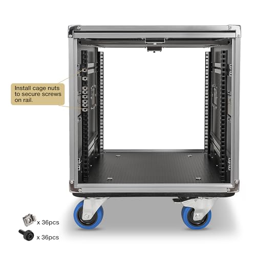 Image of Sound Town 10U Slam Rack Road Case with Sliding Doors, Adjustable Rack Depth, Casters, 12mm PVC-Laminated Plywood, for PA /DJ Gear (STPR-10)