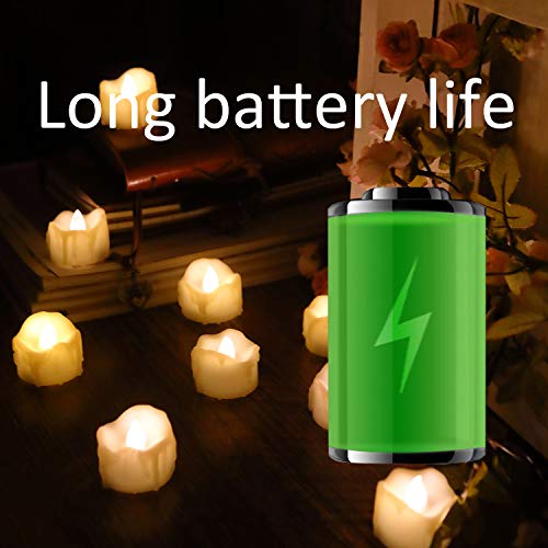 Image of 12 Battery Operated Flameless LED Tea Lights with Timer Realistic Flickering Electric Tealight Votive Candles Set Bulk Baptism Wedding Party Decoration Kitchen Home Decor Centerpieces Batteries Incl.