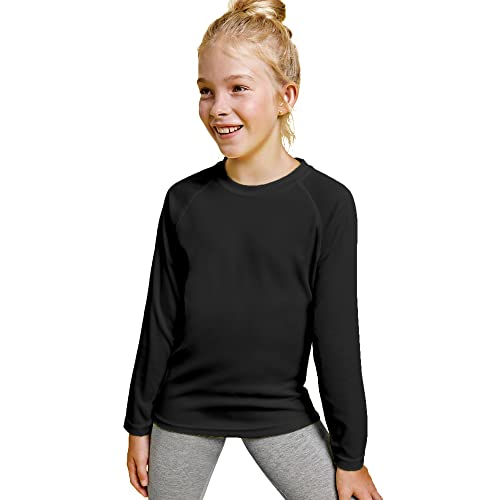 Camiseta de Colores Flúor Manga Larga para niños - Camiseta Deportiva cómoda, Suave, Lisa y Elegante (12 Años, Negro)