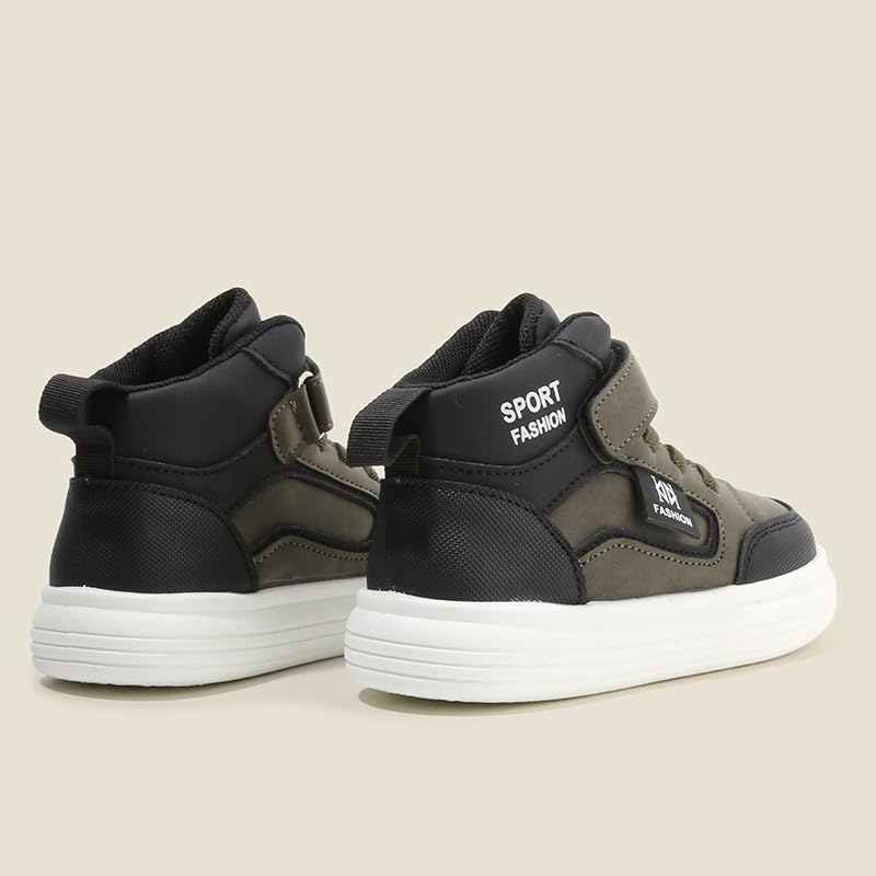 Kids High-Top Fashion Sneakers, Athletic Sports Shoes with Hook and Loop, Black/White4