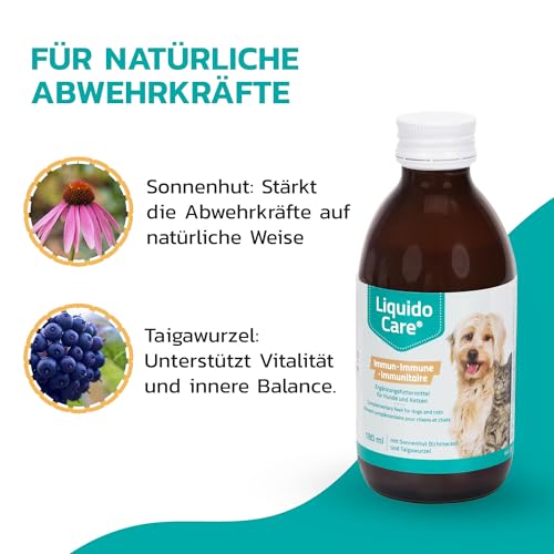 Liquidocare Immun 180 ml – Ergänzungsfuttermittel für Hunde & Katzen – Flüssiges Tonikum zur Stärkung des Immunsystems – mit Sonnenhut & Taigawurzel, frei von Konservierungsstoffen