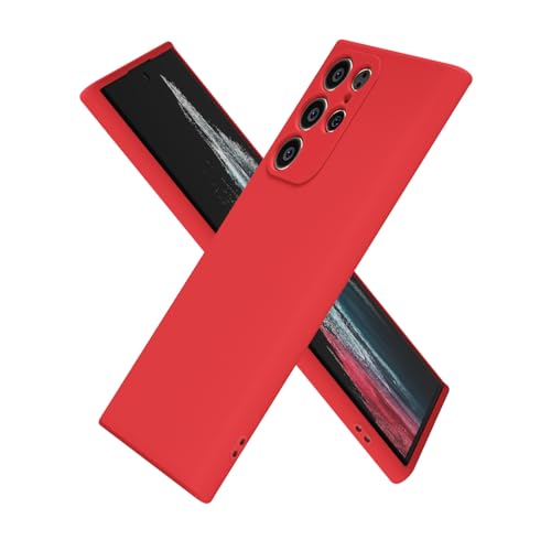 oakxco for Samsung Galaxy S22 Ultra Case Silicone, Ultra Slim Thin Phone Case for Women Girls, Plain Solid Color Minimalist Aesthetic Cute Girly Design, Soft Rubber Gel TPU with Camera Cover, Red