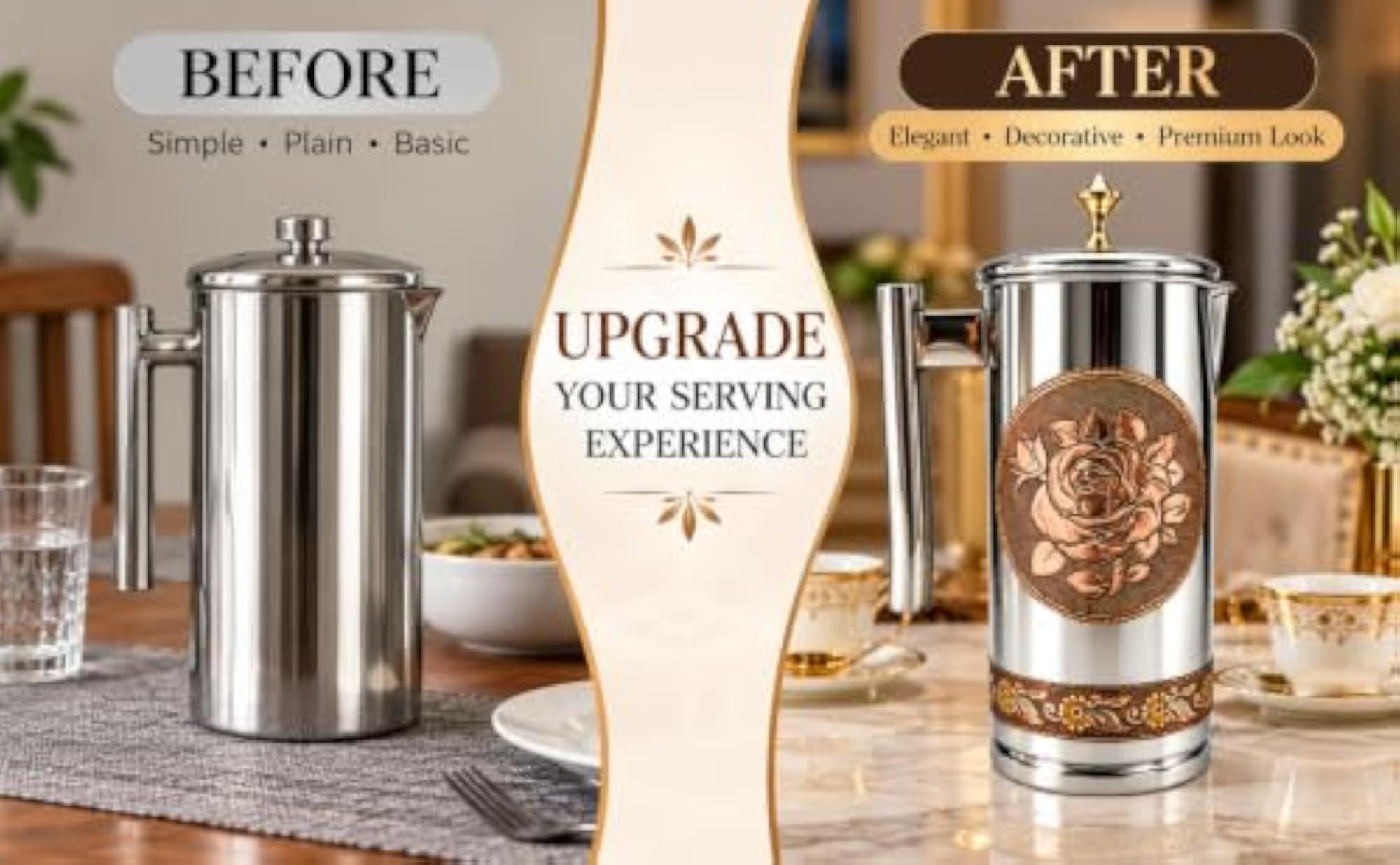 Premium Stainless Steel Decorative Serving Jug with Lid
