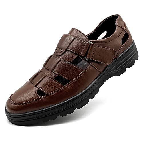 CMM Mens Casual Closed Toe Leather Sandals Outdoor Fisherman Adjustable Summer Shoes
