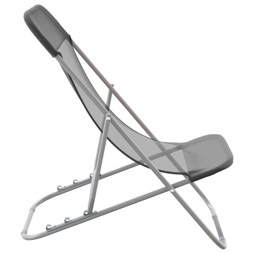 Strandstühle 2er Set Grau Textilene Pulverbeschichteter Stahl Outdoor Relaxliegen Gartenliegen Klappbar Poolliege Balkonliege Terrasse Camping Liegestühle