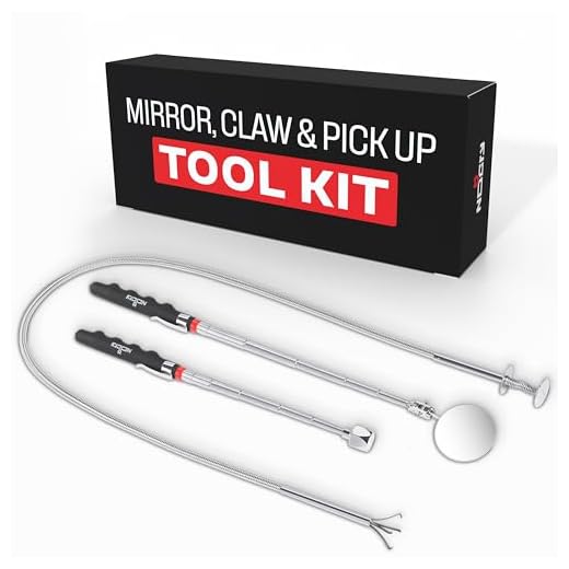 NoCry Pick-up Tool Set - includes Telescoping Inspection Mirror, Flexible Claw Grabber and Extendable Magnet Pick-up Tool