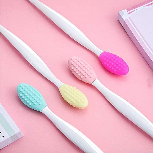 4 Pieces Silicone Exfoliating Lip Brush Tool Double-sided Soft Lip Brush for Smoother and Fuller Lip Appearance (Pink, Red, Green, Yellow)