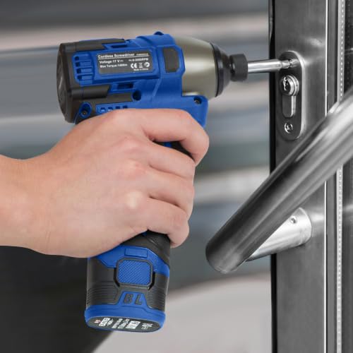 Image of 17V Brushless Screwdriver, 140Nm Cordless Impact Driver Set with 3 Adjustable Speed, 2 Batteries and Led Work Light (Blue)