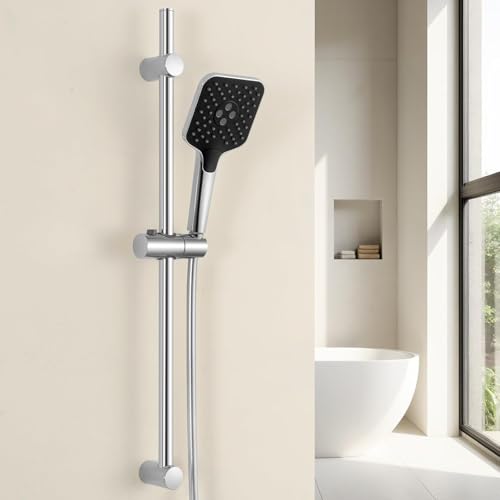 Auralum Barre de Douche avec Pomme de Douche, Système de Douche avec Barre en Acier Inoxydable 70 cm, Douchette (3 Types de Jets), Flexible PVC 150 cm et...