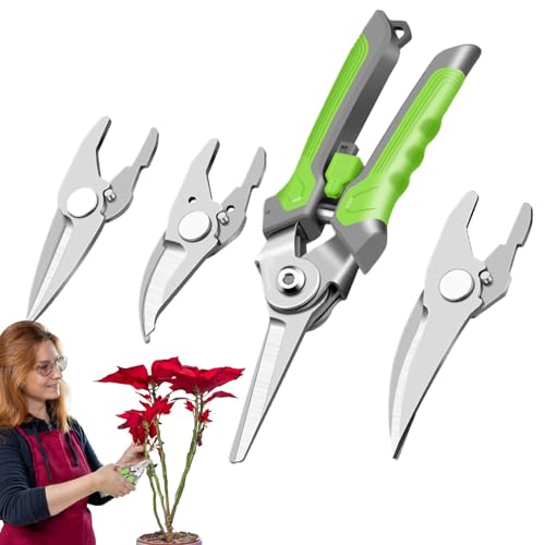 Tijeras de poda de jardín, tijeras de poda para jardinería - Tijeras de la cabeza intercambiables para la planta - Piceras de las podas de jardín Tijeras de floristería con agarre antideslizante, tije