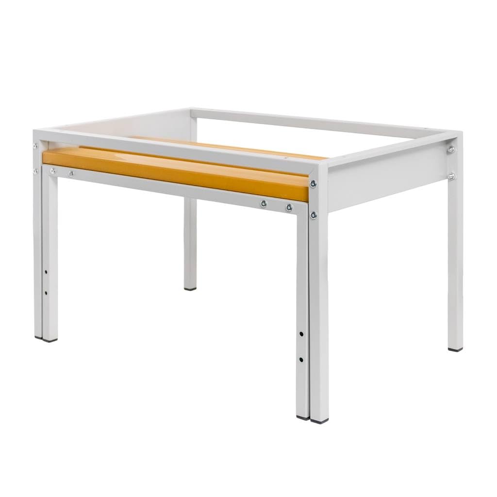 MEGA-M Podstawa do szafki BHP 80 z wysuwaną ławeczką WPC | metalowy stelaż, siedzisko chowane pod szafkę, 80 × 80 × 43 cm, do szatni i pomieszczeń socjalnych