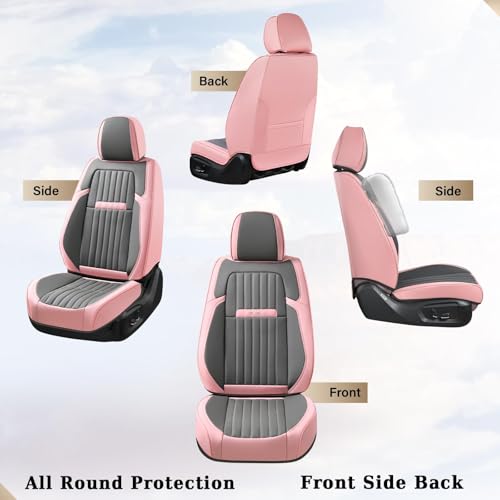 Image of Coverado Car Seat Covers Full Set, Nappa Leather Seat Covers for Cars, Waterproof Car Seat Covers Front Seats and Back, Automotive Car Seat Protector Car Seat Cushion Fit for Most Cars (Pink&Grey)