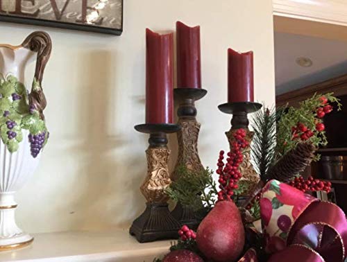 G-mart Set of 3 Gold Resin Pillar Candle Holders -12" H,10" H,8" H,Ideal for LED and Pillar Candles - Thumbnail 2