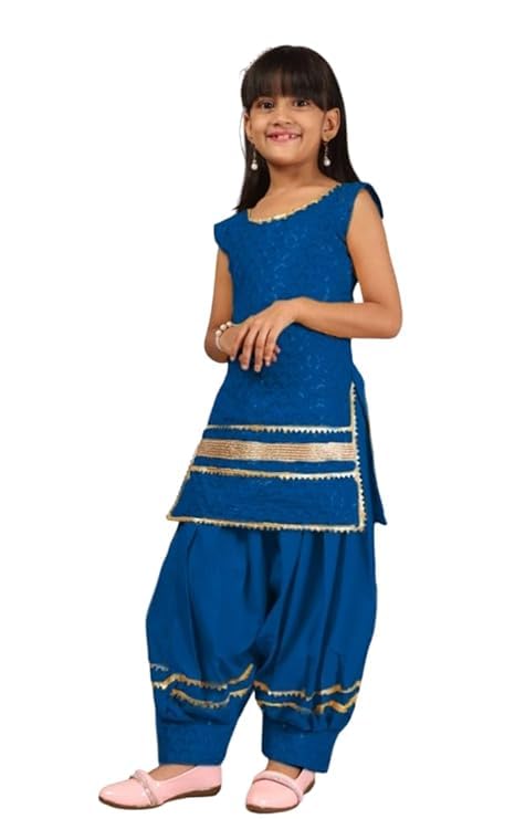 Image of Girls Ethnic Wear Embroidery Cotton Blend Kurti Patiala Set with Dupatta - Traditional Indian Outfit for Birthday Anniversary Festive Gift Occasion Gift Rakshabandhan Rakhi Diwali Wear