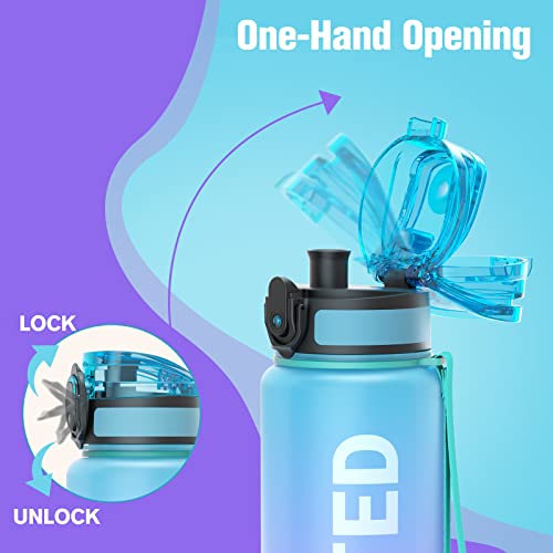 Image of Sahara Sailor Water Bottle, 32 /25 /17oz Durable and Leakproof Water Bottles Motivational with Time Marker, Tritan, BPA Free, Wide Mouth with Easy Clean Brush for Gym, Travel, School, Office (1 Bottle)
