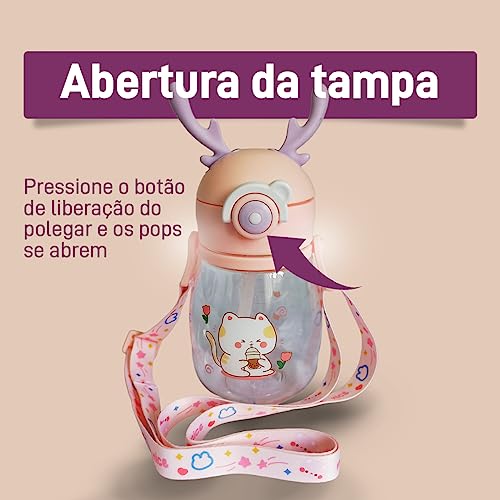 Garrafinha Squeeze Infantil 430 ML Com Canudo Retratil De Silicone Menino e Menina Lindas, Á Prova D