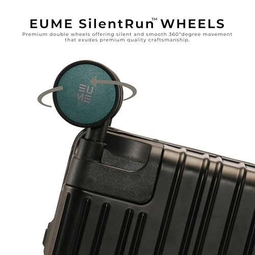 Image of EUME 100% Aluminium Trolley Bag for Travelling| 60cm Luggage Trolley Bag Medium Size for Travel| 8 Silentrun 360 Degree Spinner Wheels System| Premium Trolley Bag for Travel (Black with Green Wheel)