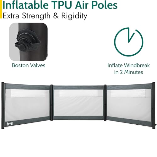 Trail Air Windbreak, Inflatable 3 Panel Camping Windbreaker with Windows, Motorhome Windshield, TPU Poles, Kador Strip Awning Channel Fixing, Safety Purge Pump & Travel Bag (600cm x 130cm) - Image 4