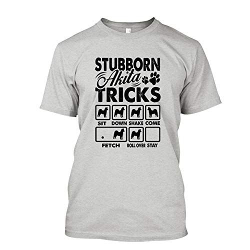 Stubborn Akita Tricks T Shirt Design, Adult Unisex Tee Shirt Ash,XL