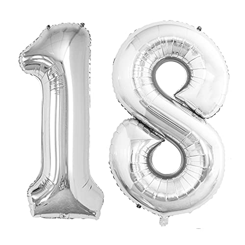 GOER Number 18 Balloons for 18th Birthday Sweet 18 Party Decorations,42 Inch Jumbo Foil Helium 81 Balloons for 81st Birthday Party Decoration (Silver) by GOER - Used condition - US$6.48