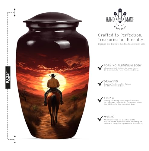 Image of Cowboy Urn for Ashes Adult Male - Large Unique Cremation Urns for Human Ashes - Companion Urns for 2 Adults - Memorial Ash Containers for Men - Urn for Women - 10 inch Set of 1