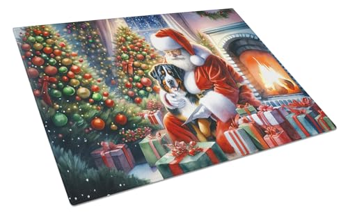 Caroline's Treasures DAC4122LCB Greater Swiss Mountain Dog and Santa Claus Glass Cutting Board Decorative Tempered Glass Kitchen Cutting and Serving Board Large Size Chopping Board