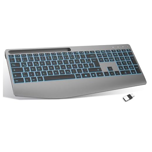 TECURS Tastiera senza fili con poggiapolsi 2.4 GHz, ergonomica, QWERTZ, retroilluminazione, silenziosa, ricaricabile, per Windows, PC, laptop