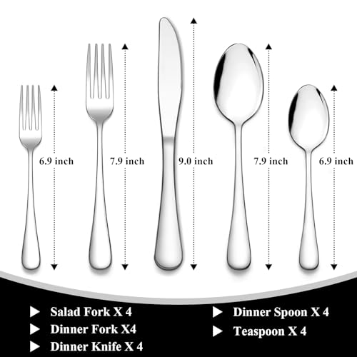 Wildone 20-Piece Silverware Set, Stainless Steel Flatware Cutlery Set Service for 4, Tableware Eating Utensils Include Knife/Fork/Spoon, Mirror Polished, Dishwasher Safe