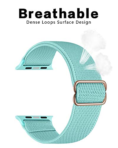 Image of AMANECER Stretchy Nylon Bands Compatible with Apple Watch Ultra 3 /2 /1 SE 11 /10 /9 /8 /7 /6 /5 /4, Adjustable Braided Elastic Sport Loop Rugged Straps for iWatch Women Men (Turquoise Teal, 44 /45 /46 /49MM)