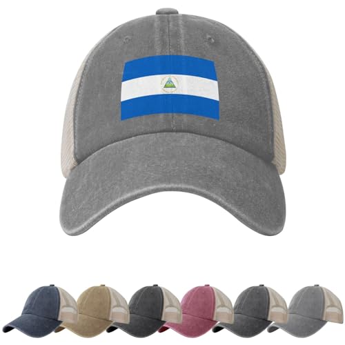 Chapeau de soleil drapeau du Nicaragua pour hommes et femmes Drapeau du Nicaragua Cowboy Mesh Casquette de baseball Nicaragua Chapeau de camionneur, gris, Taille unique