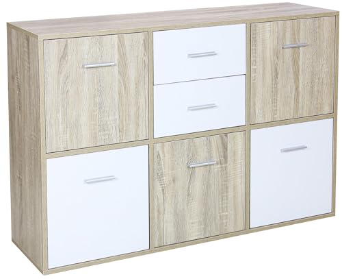 Giordanoshop Mobile 5 Ante 2 Cassetti 115x30x77 cm in Legno Truciolare Bianco e Sonoma