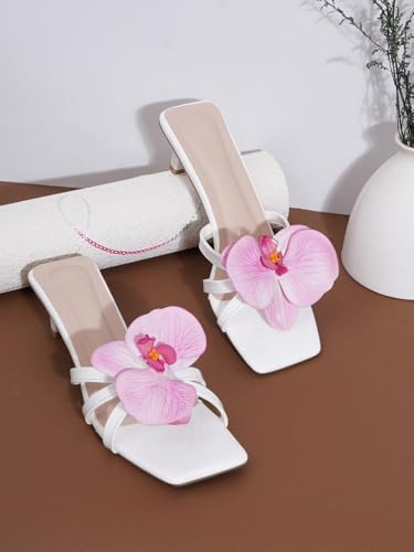 Image of TRYME Floral Embellished Slip-On Kitten Heel Sandals for Women & Girls|Comfortable Light Weight Open Toe Sandals